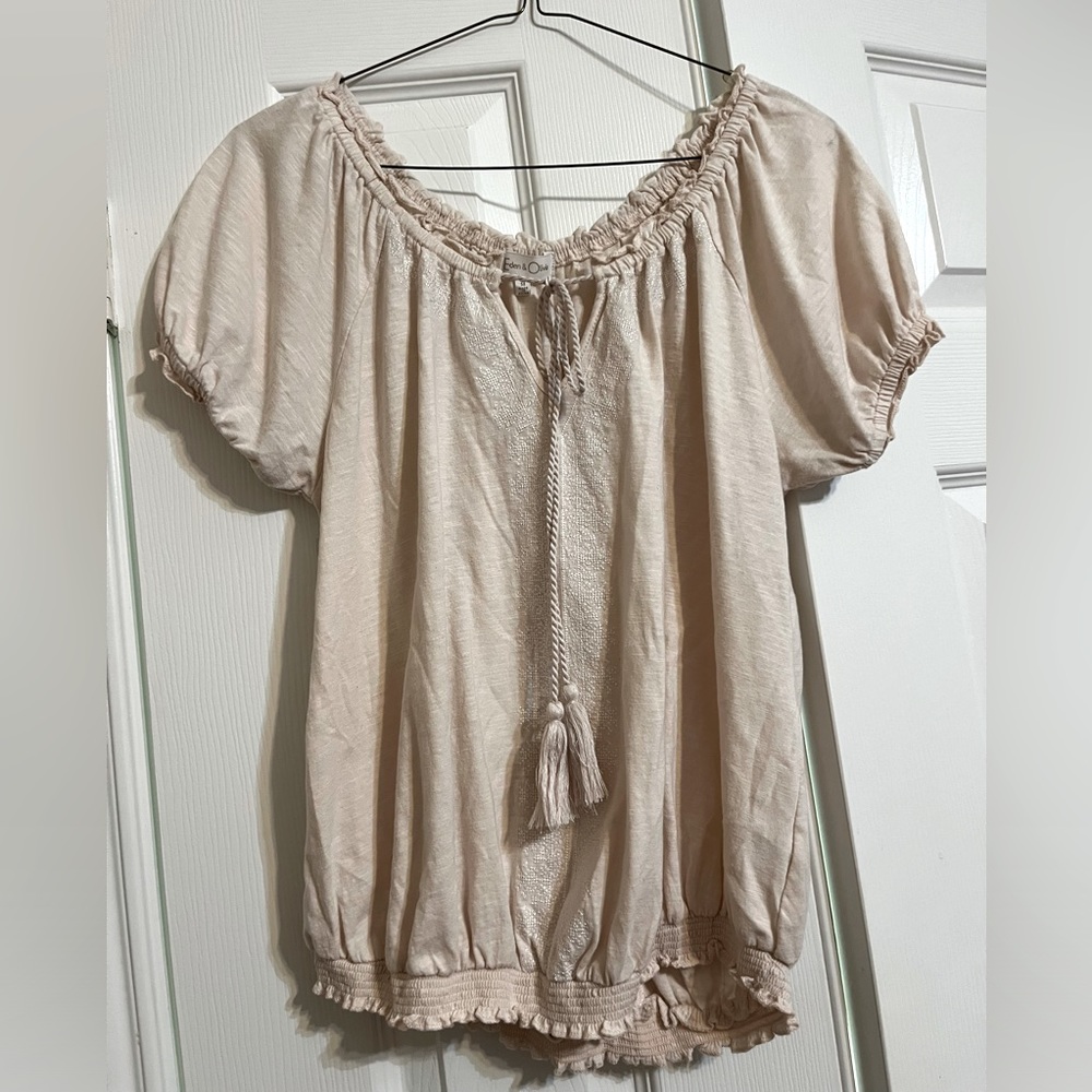 Light Pink Blouse with Tie in Front, Puffed Sleeves
